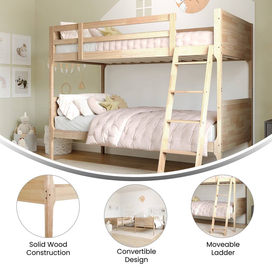 Emma + Oliver Samuel Kids Bunk Bed with Convertible, Solid Wood Slatted ...