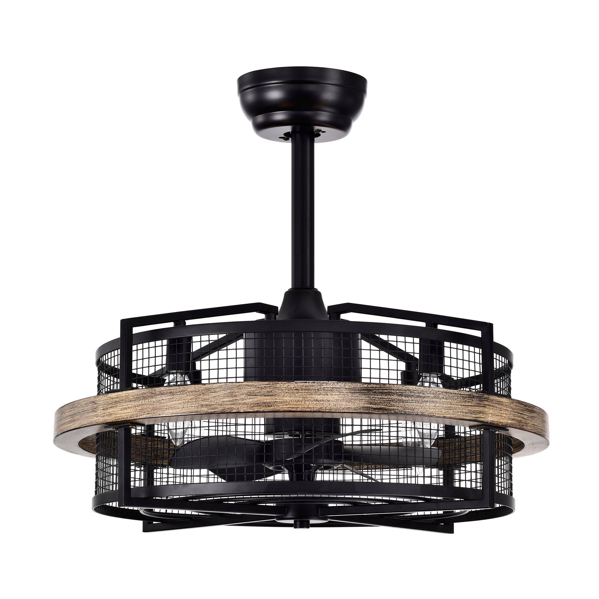 Alt View 2. Parrot Uncle - 20" Farmhouse Black Caged Ceiling Fan with Remote Control - Black.
