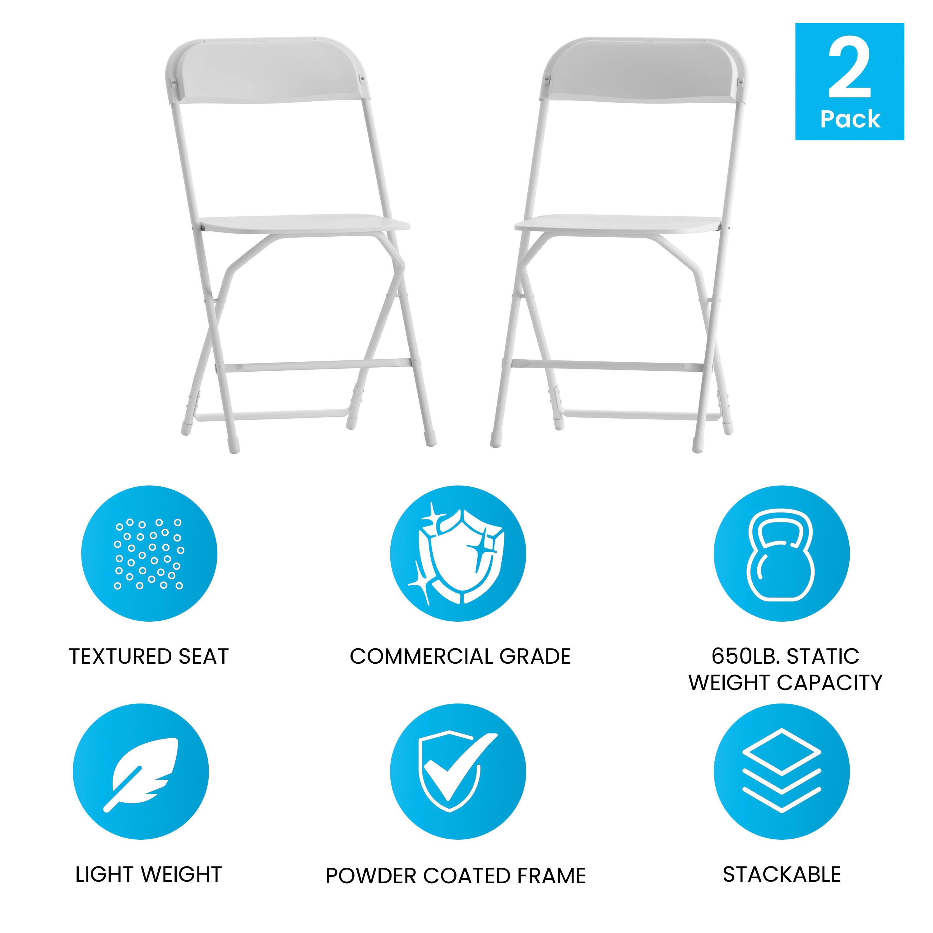 2 Pack  
TEXTURED SEAT  
COMMERCIAL GRADE  
650LB. STATIC WEIGHT CAPACITY  
LIGHT WEIGHT  
POWDER COATED FRAME  
STACKABLE