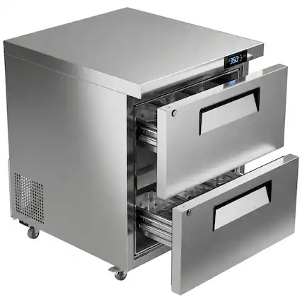 Front. Coolake - Coolake 27" 6.5 Cu Ft Commercial Undercounter Worktop Drawer Refrigerator in Stainless Steel, 33~41℉ for Restaurant Kitc - Stainless Steel.