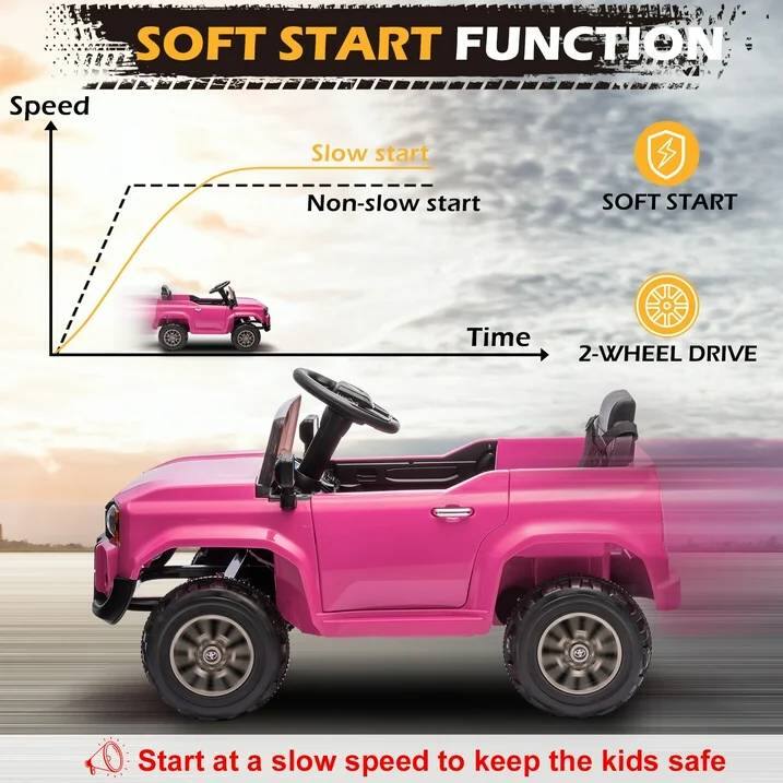 **SOFT START FUNCTION**

- **Speed**
  - Slow start
  - Non-slow start

- **Time**

- **2-WHEEL DRIVE**

- **Start at a slow speed to keep the kids safe**