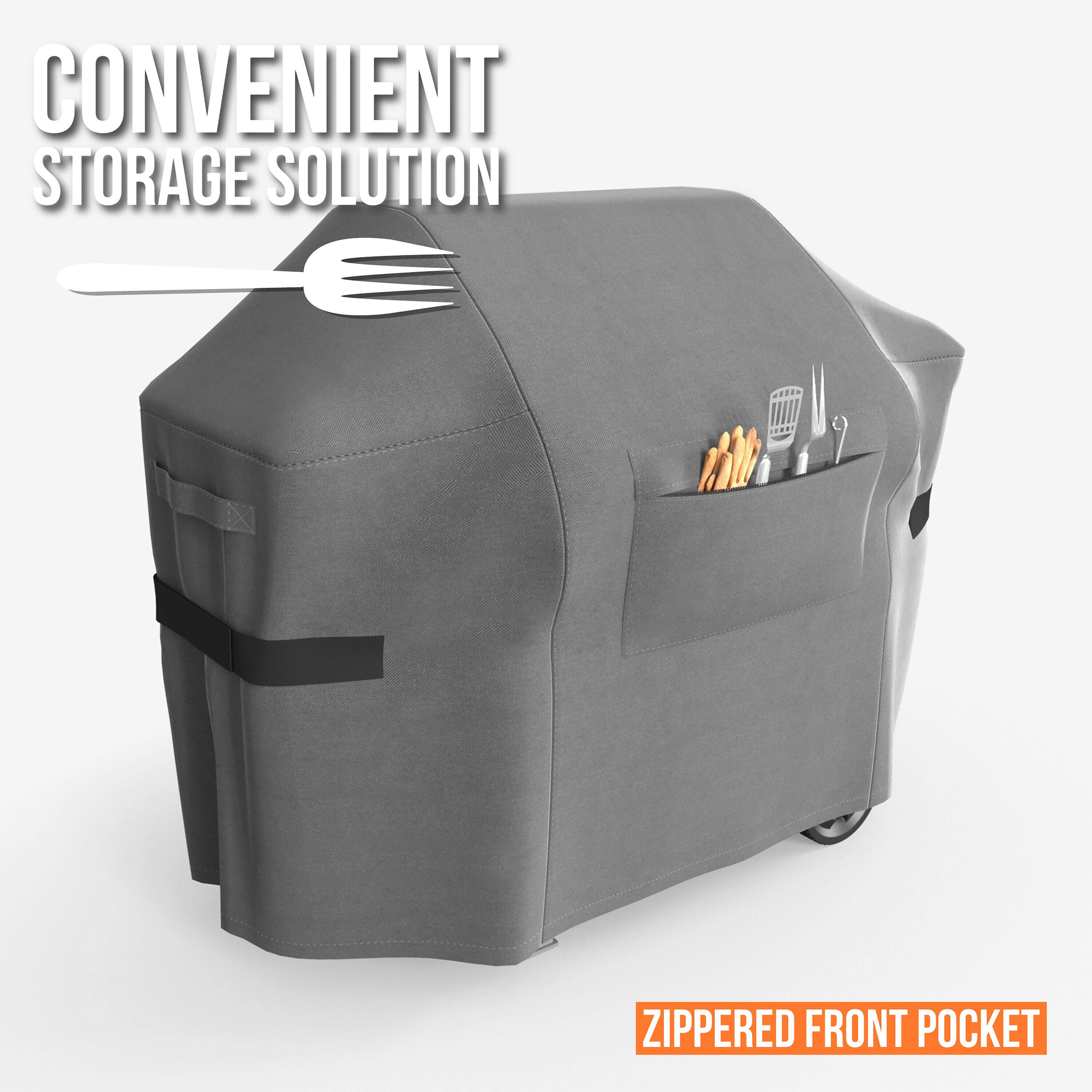 CONVENIENT STORAGE SOLUTION  
ZIPPERED FRONT POCKET