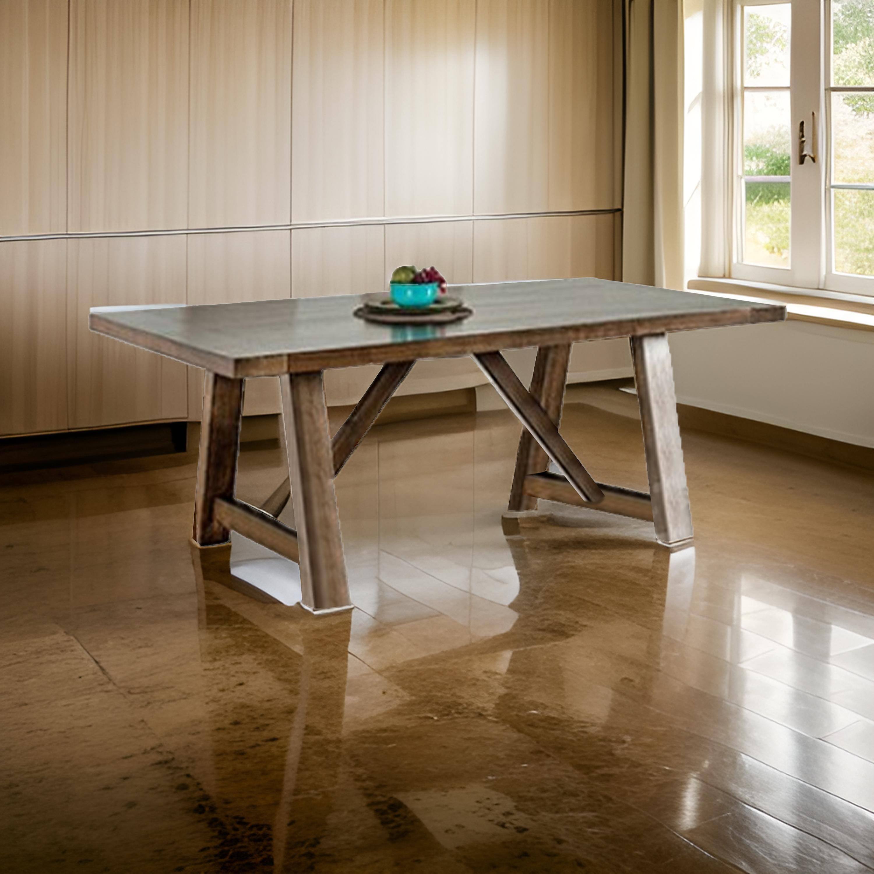 Alt View 5. Manhattan Lane - Jule Dining Table, 76 Inch Rectangular Top, Trestle Base, Brown Solid Wood - Brown.
