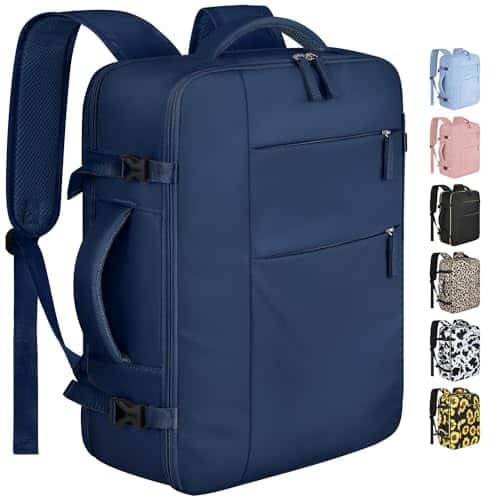 Live At Space - Travel Backpack For Women Men Waterproof Laptop Airlines Approved Carry On Bag Computer Business Work Traveling Fits - Dark Blue-17 Inch