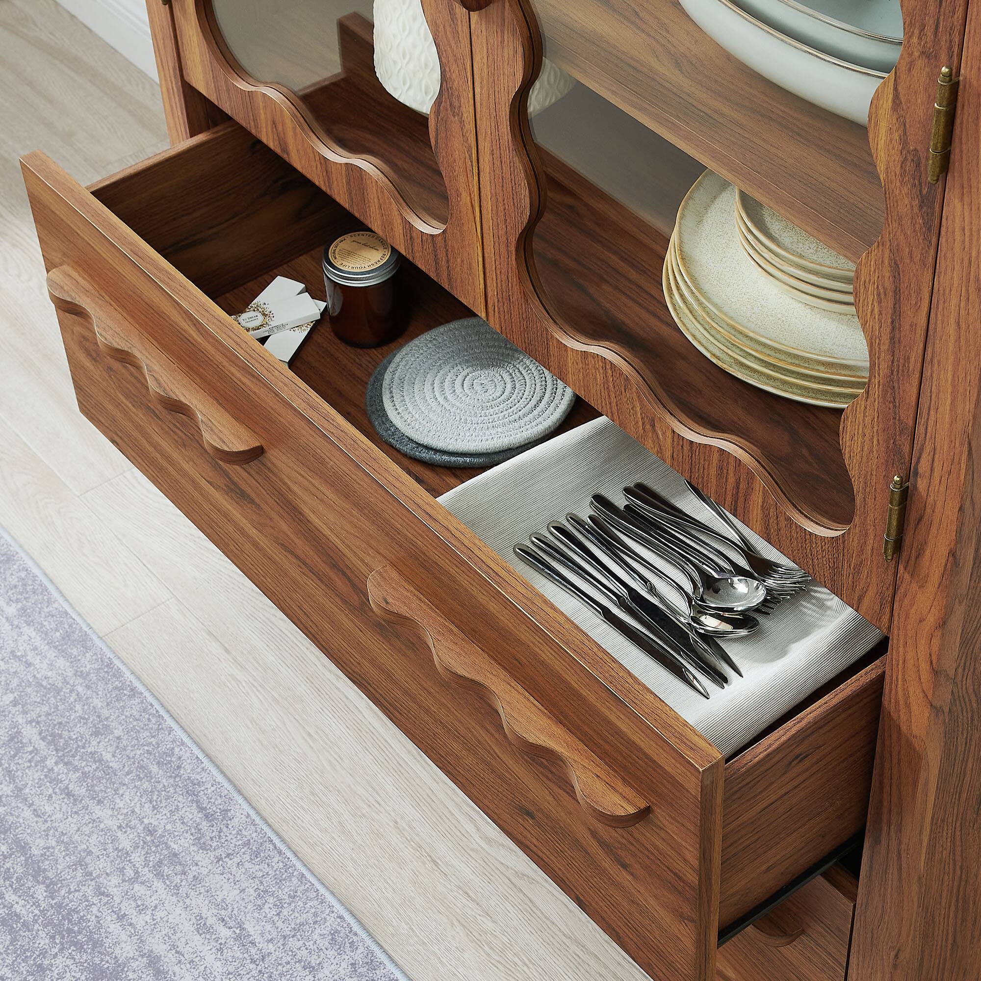 Alt View 3. Modway - Rory 76 Inch Arched Kitchen Pantry Cabinet by Modway - Walnut.