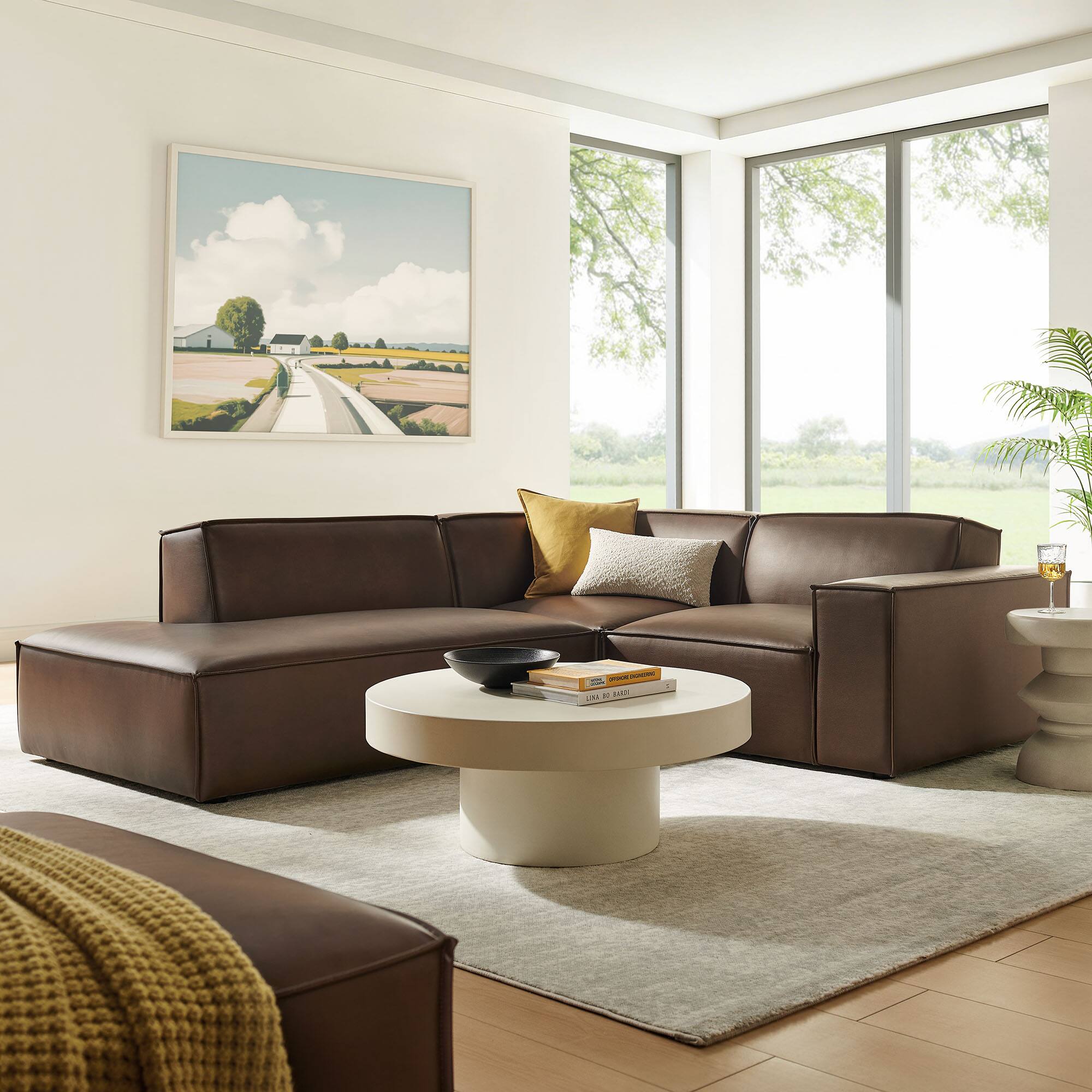 Alt View 7. Modway - Restore 3-Piece Vegan Leather Modular L-Shaped Sectional Sofa by Modway - Espresso.