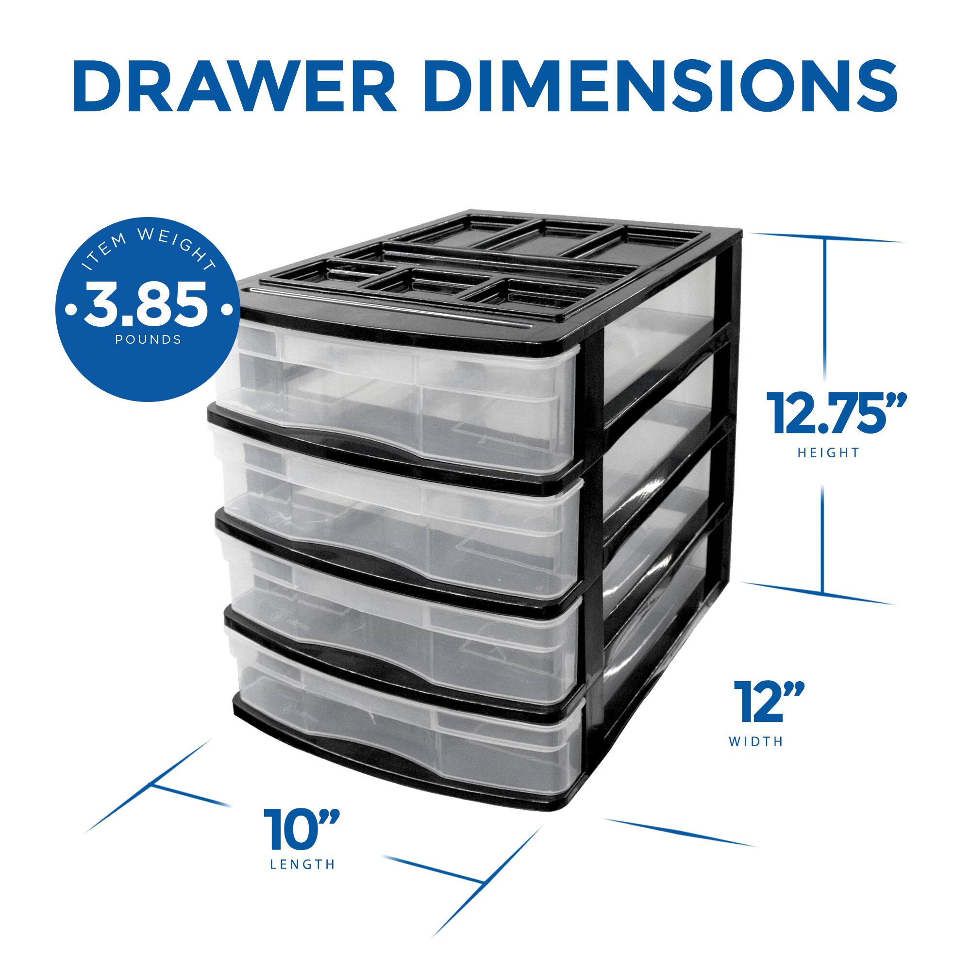 DRAWER DIMENSIONS

ITEM WEIGHT: 3.85 POUNDS

HEIGHT: 12.75"

WIDTH: 12"

LENGTH: 10"
