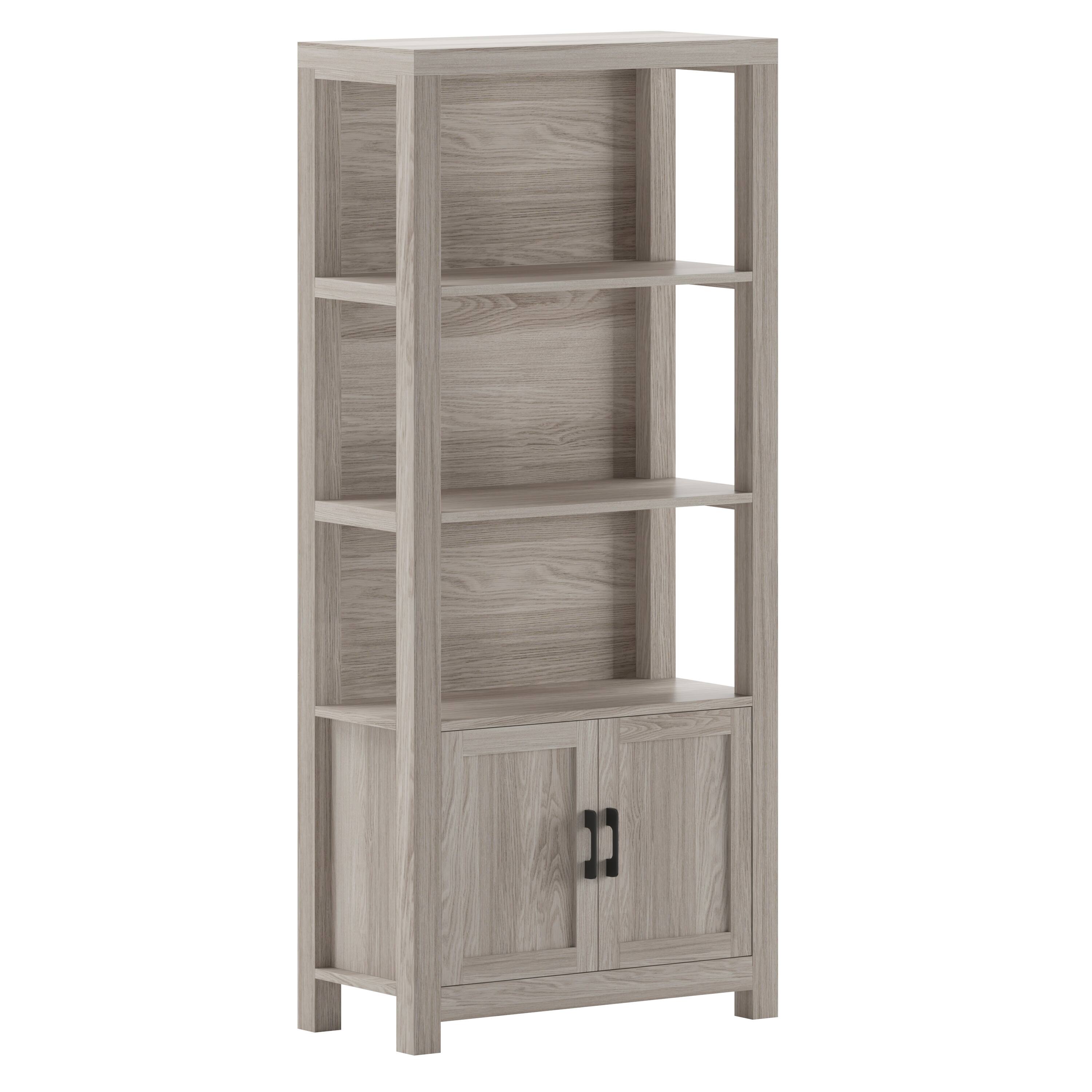 Alt View 1. Martha Stewart - Hutton Gray Wash 4 Tier Shaker Style Bookcase with Cabinet - Gray Frame/Oil Rubbed Bronze Hardware.