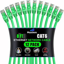 Maximm - Cat 6 Ethernet Cable 8 ft (12-Pack) - UTP, 10Gbps, 550MHz