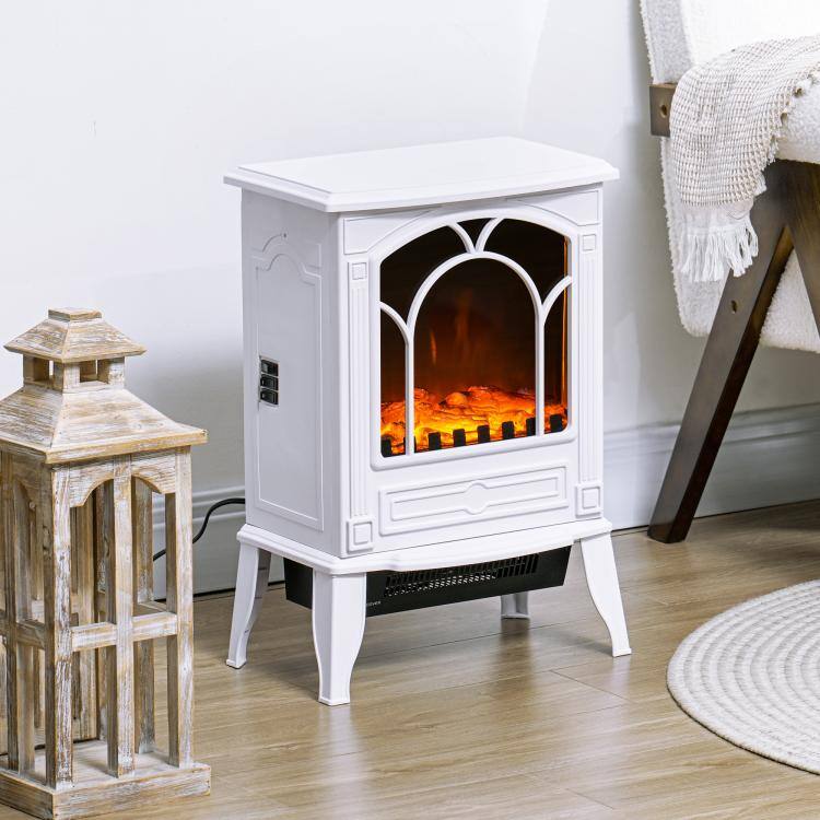 Alt View 2. PULUZ - Electric Fireplace Heater, Freestanding Fireplace Stove with Realistic Flame Effect Overheat Protection 725W/1450W - White.