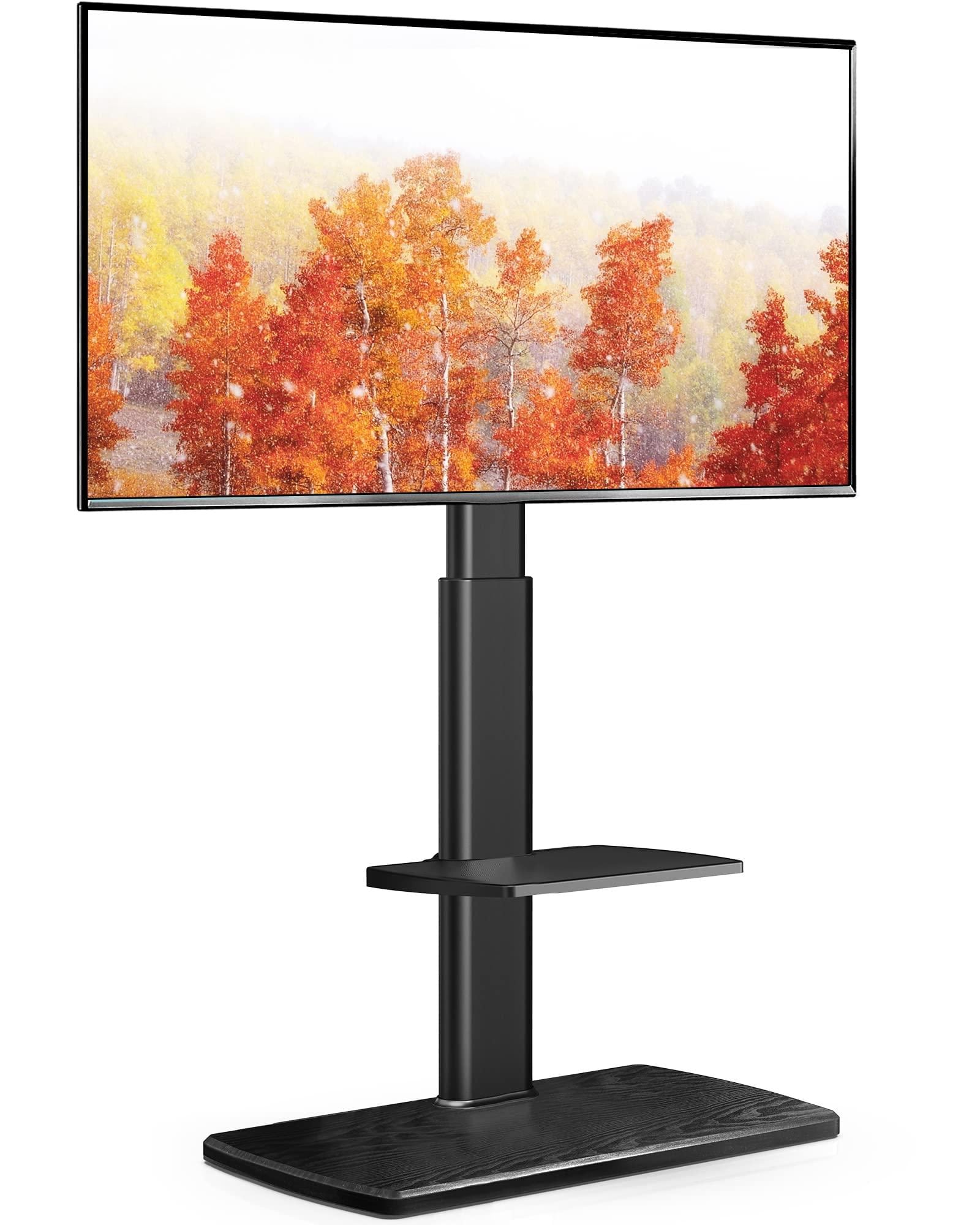 ThinkLink Electronic - Swivel Floor Stand Tvs Tall Universal Mount Sturdy Wood Base Space Saving Corner Bedroom High Quality - Black with Shelf