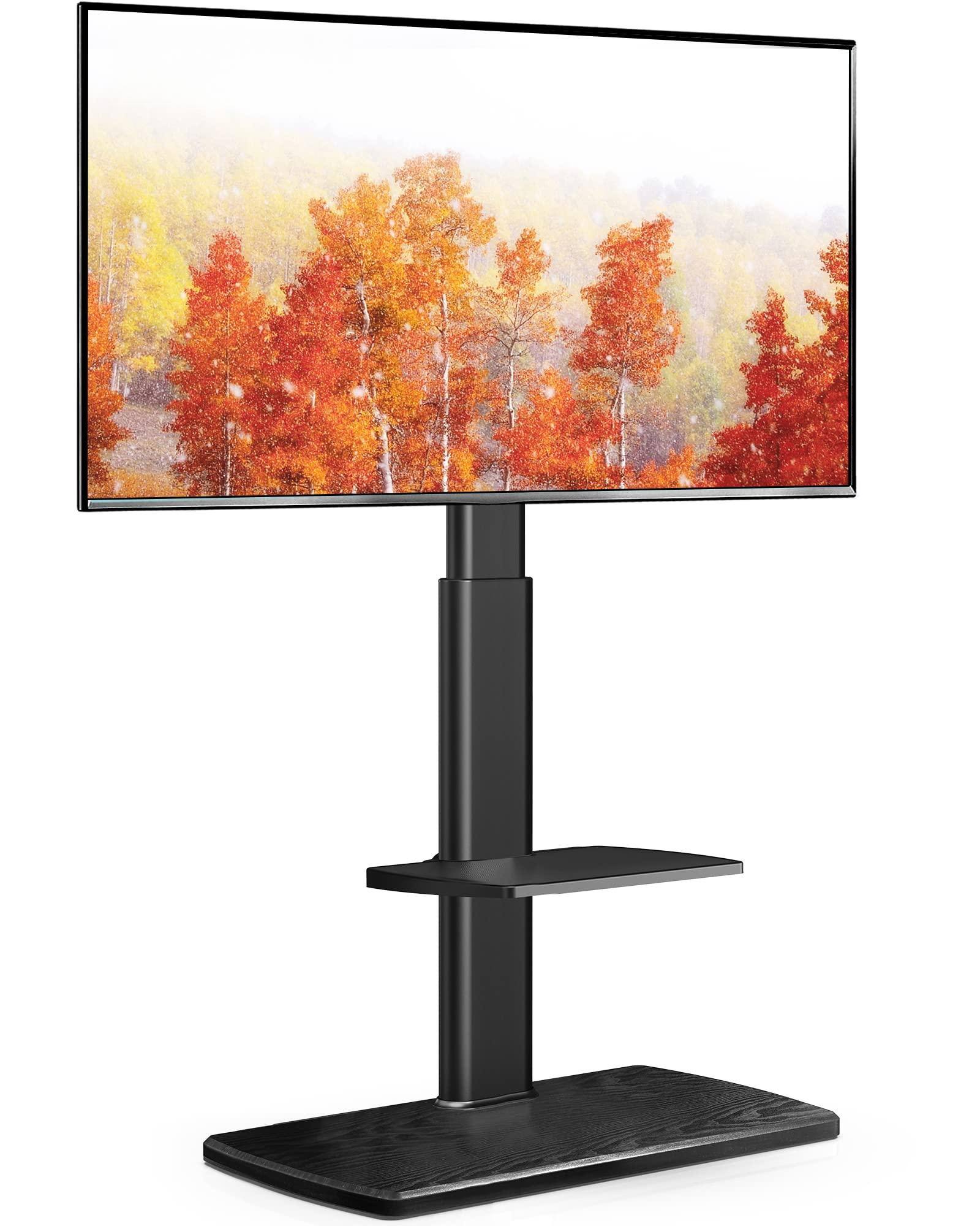 Front. ThinkLink Electronic - Swivel Floor Stand Tvs Tall Universal Mount Sturdy Wood Base Space Saving Corner Bedroom High Quality - Black with Shelf.