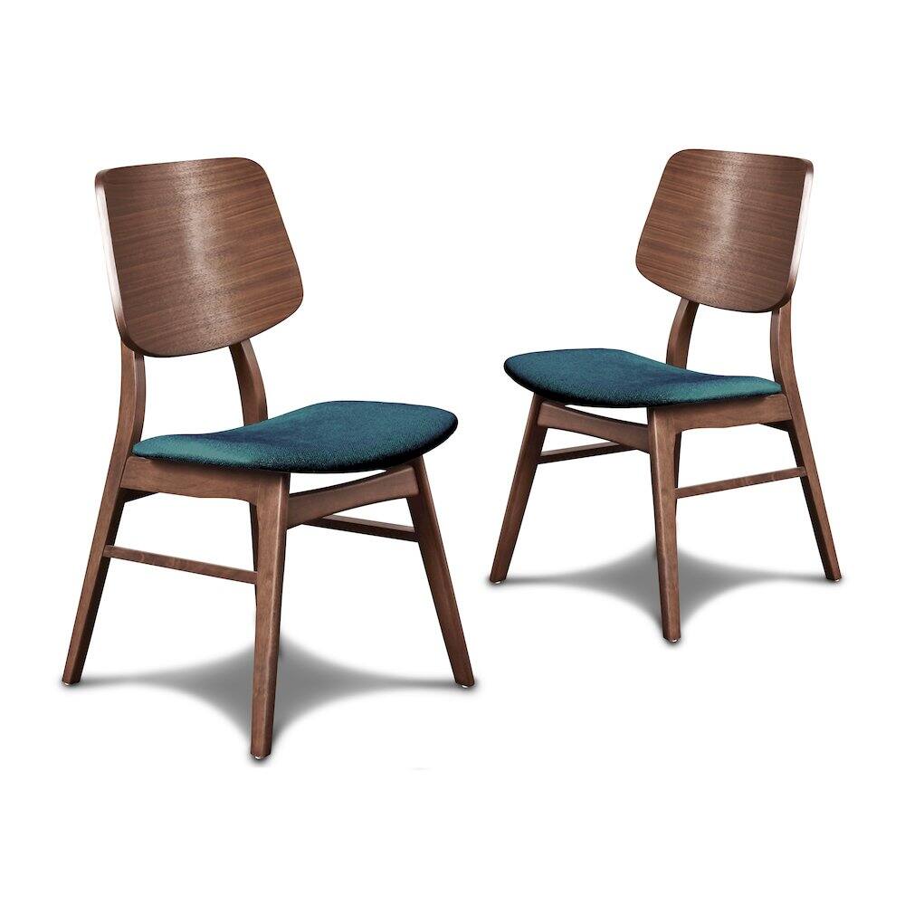 Front. New Classic Furniture - Oscar Wood Dining Chair in Walnut/Teal (Set of 4) - Blue.
