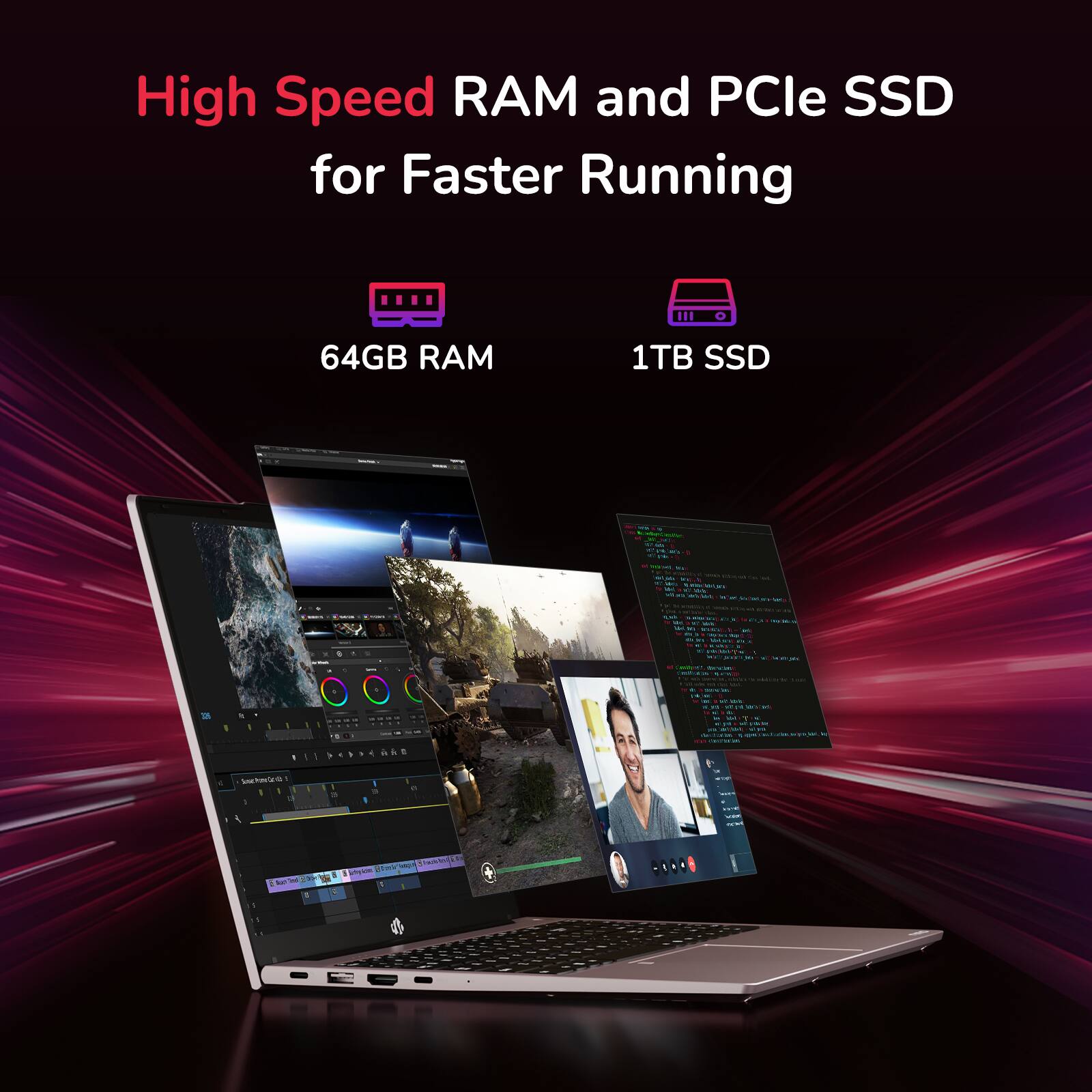 High Speed RAM and PCIe SSD for Faster Running

64GB RAM

1TB SSD