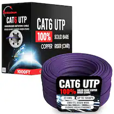 SatMaximum CAT6 UTP Unshielded Network Cable Solid Bare Copper Riser (CMR) 1000FT CAT6 UTP 100% Solid Bare Copper Riser (CMR) 23 AWG Up to 10GBPS CMR ETL Riser Wire 550MHz Bulk Ethernet