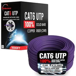 Cables Direct Online - Cat6 23AWG 500FT Solid Bare Copper CMR ETL Riser Rated Cable, 550MHz Bulk Ethernet Wire with PoE Support - Purple