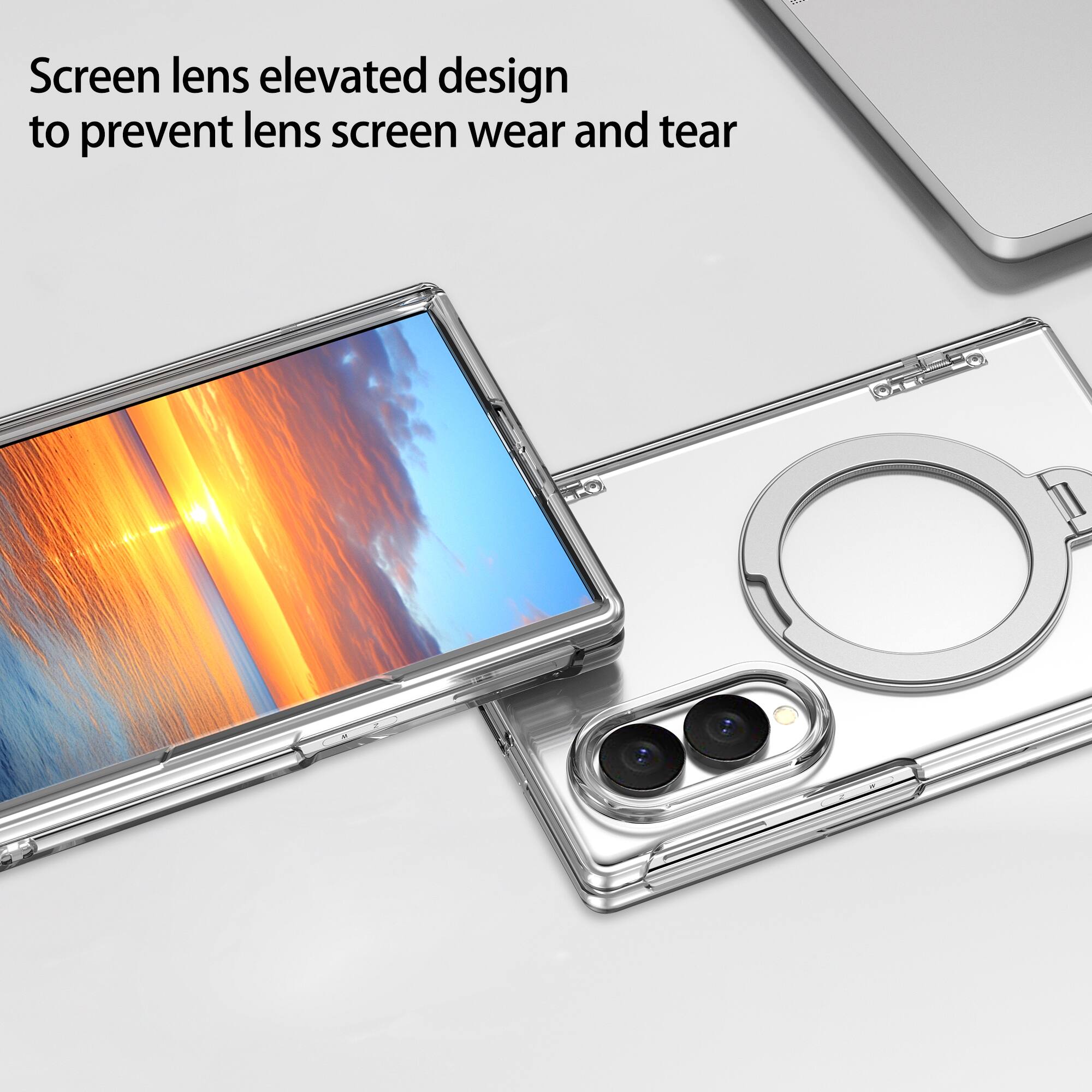 Screen lens elevated design to prevent lens screen wear and tear