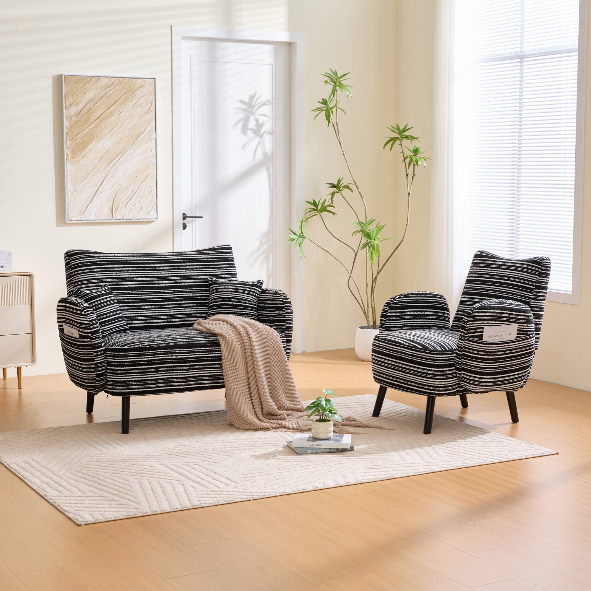 Alt View 10. GOODSILO - Modern Two-Seater Sofa with Ultra-Comfortable Armrests and Storage Pockets for Small Spaces - Black.