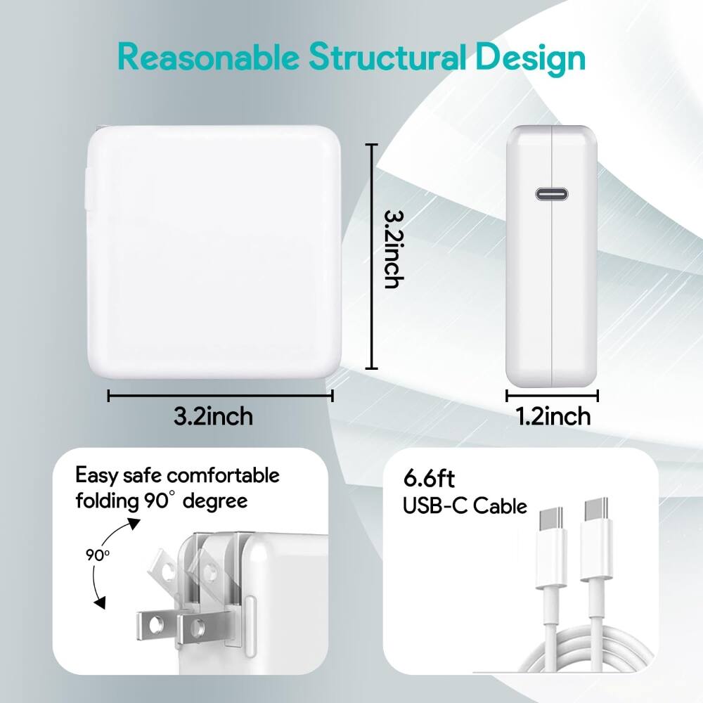 Reasonable Structural Design

3.2 inch x 3.2 inch x 1.2 inch

Easy safe comfortable folding 90 degree

6.6ft USB-C Cable
