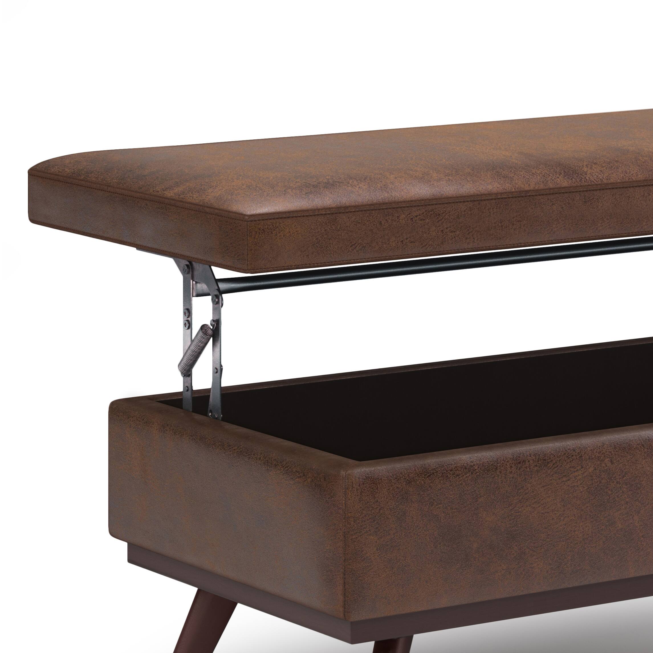 Alt View 13. Simpli Home - Owen Lift Top Large Coffee Table Storage Ottoman - Distressed Chestnut Brown.