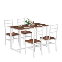 Ecooso - Dining Table Set for 4, Wood Kitchen Table Chairs Set, Space-Saving Design, Modern 5-Piece Dinette Set for Small Place - Brown+White