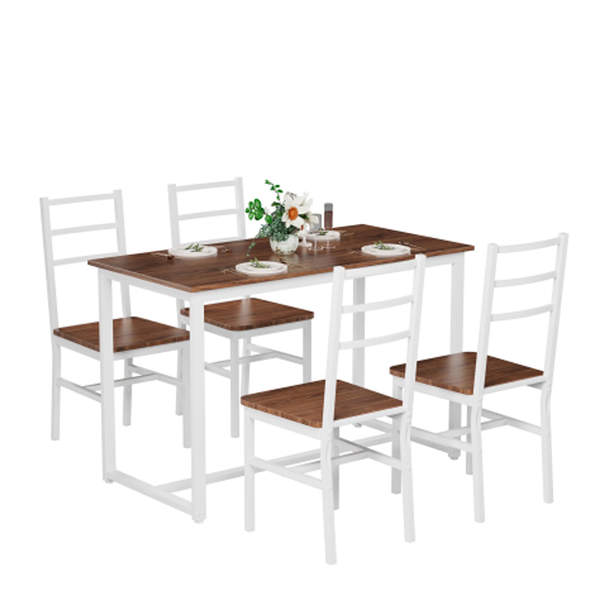 Front. Ecooso - Dining Table Set for 4, Wood Kitchen Table Chairs Set, Space-Saving Design, Modern 5-Piece Dinette Set for Small Place - Brown+White.