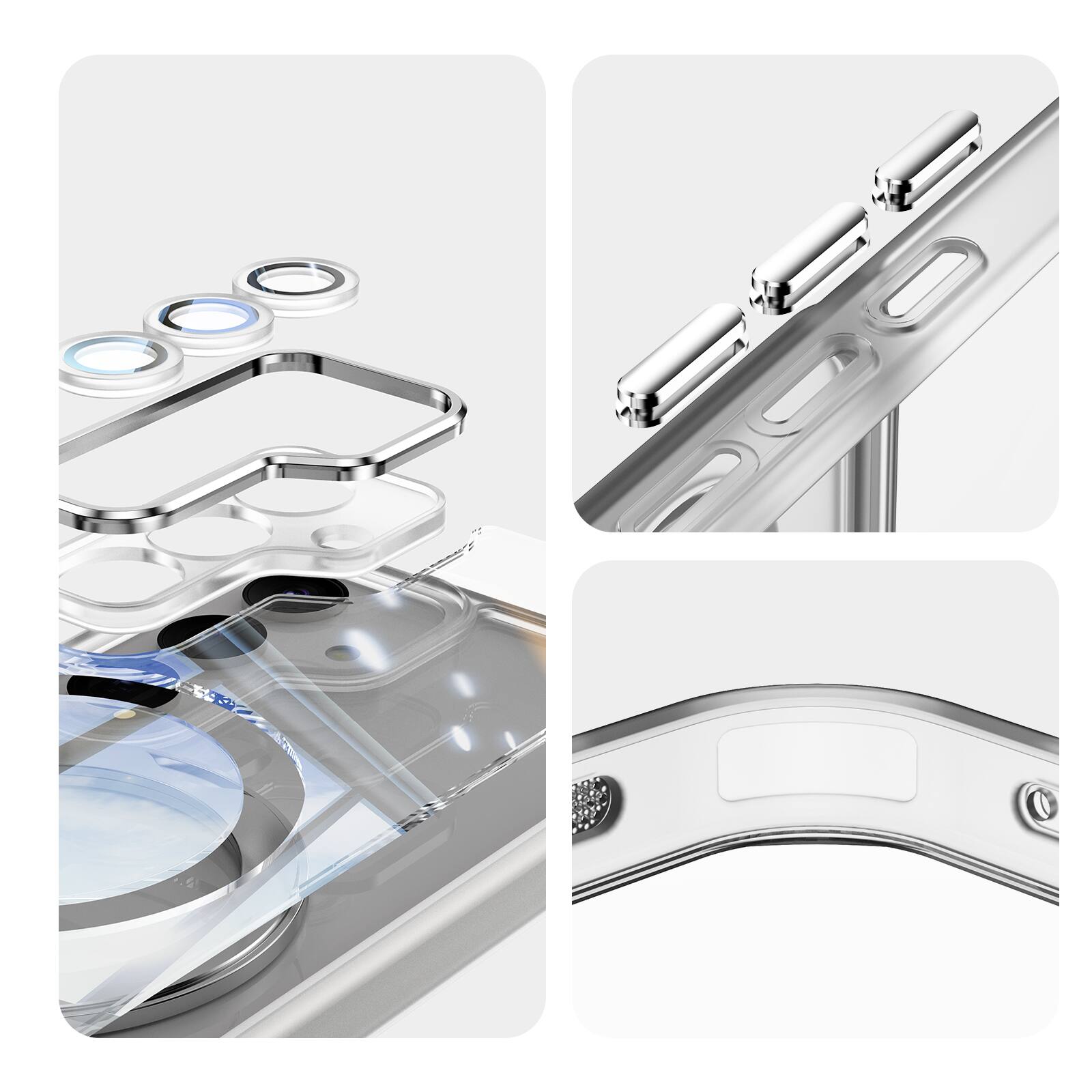 Left. Dteck - Magnetic Clear Case For Samsung Galaxy A17 5G, Shockproof Anti-Scratch 360° Ring Holder Stand PC+TPU Protection Cover - White.