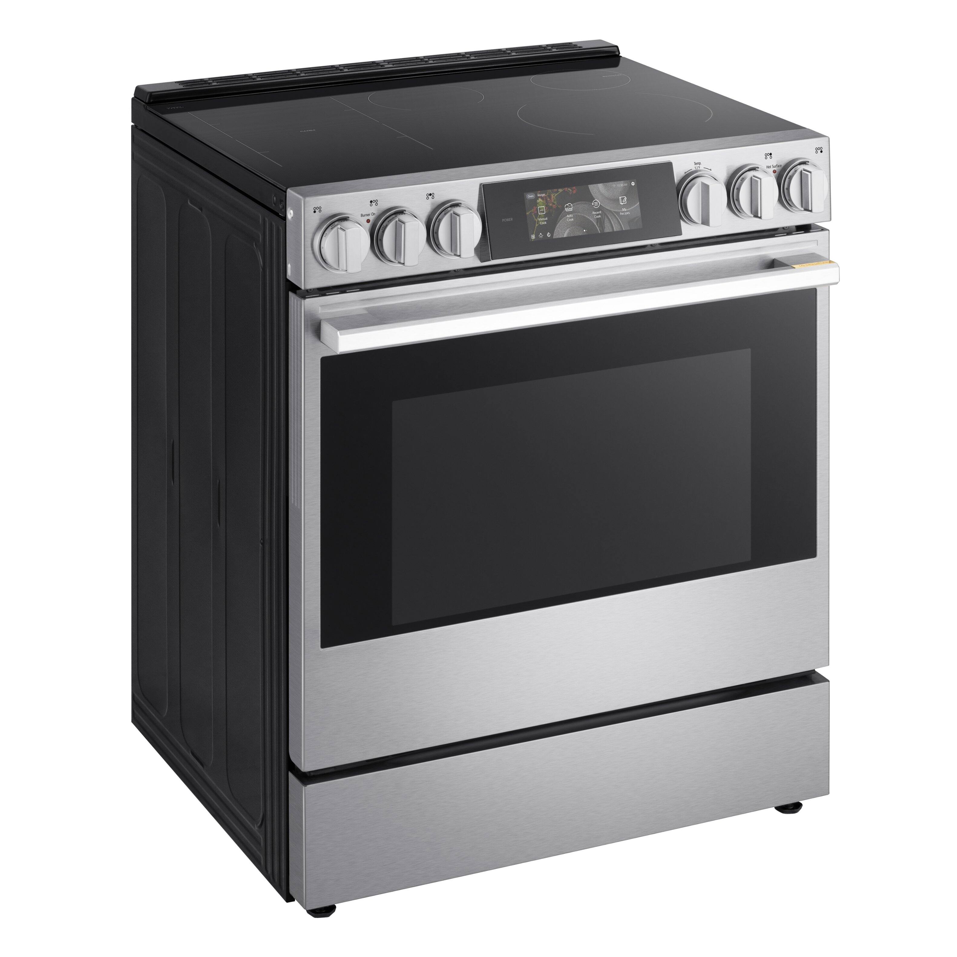 Alt View 4. LG - SIGNATURE 30” Slide-In Electric Induction True Convection Smart Range with Air Fry and AI Gourmet Camera - PrintProof Stainless Steel.