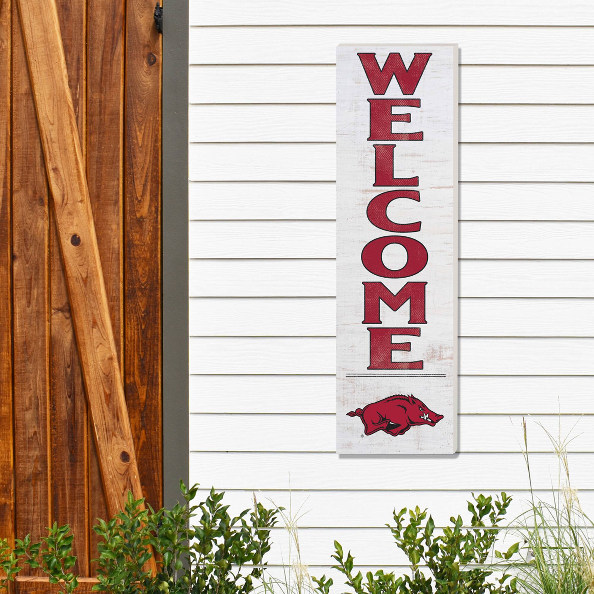 Alt View 1. Jardine - Arkansas Razorbacks 10'' x 35'' Indoor/Outdoor Welcome Sign - White.