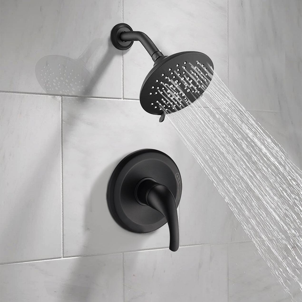 Alt View 2. Boyel Living - 5 Spray Patterns 2.2 GPM 6 Inch Wall Mount Fixed Shower Head with Handle Trim and Valve in Matte Black - Matte Black.