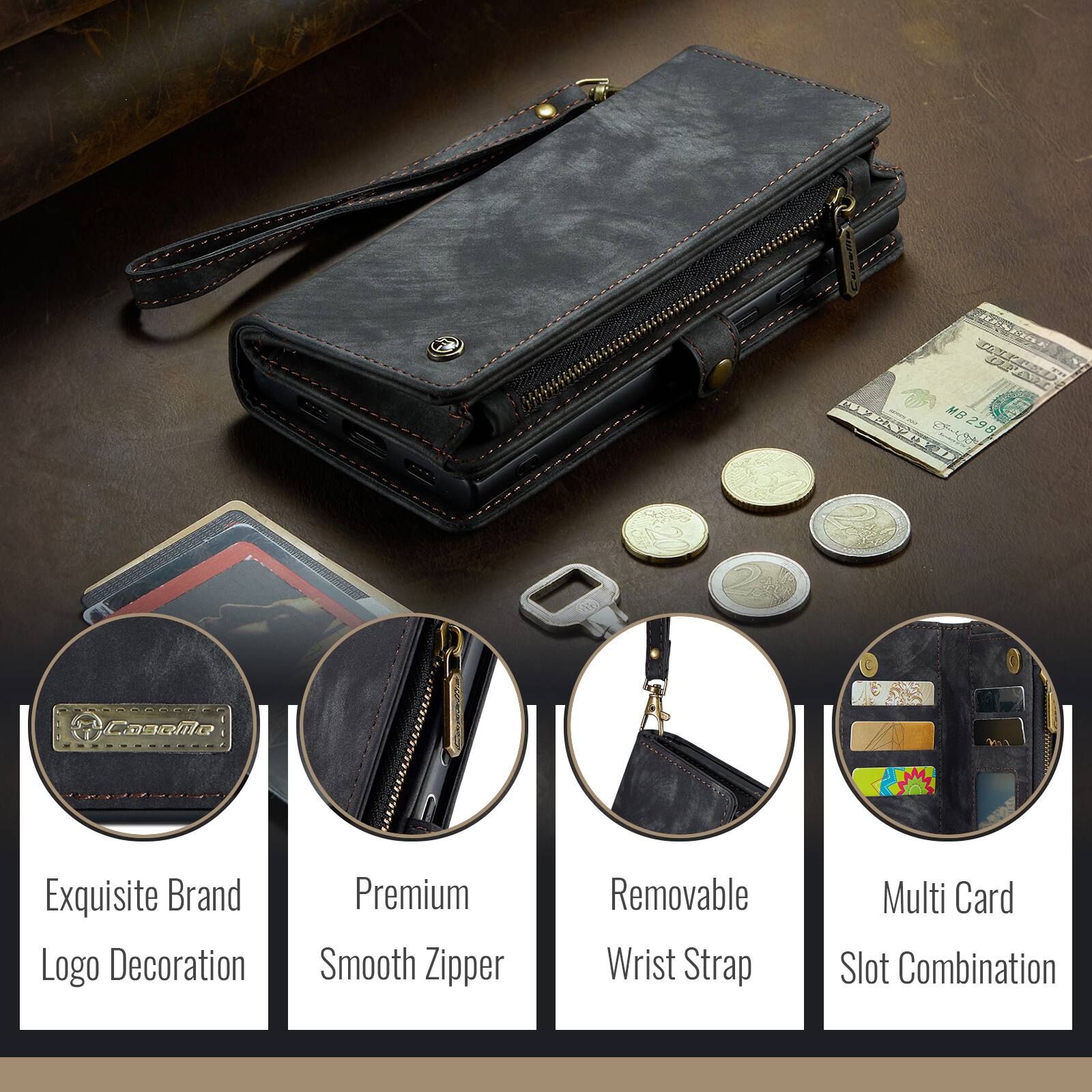 CRESKIE T MB298 MB  
Caseile ......... M  
Exquisite Brand Logo Decoration  
Premium Smooth Zipper  
Removable Wrist Strap  
Multi Card Slot Combination