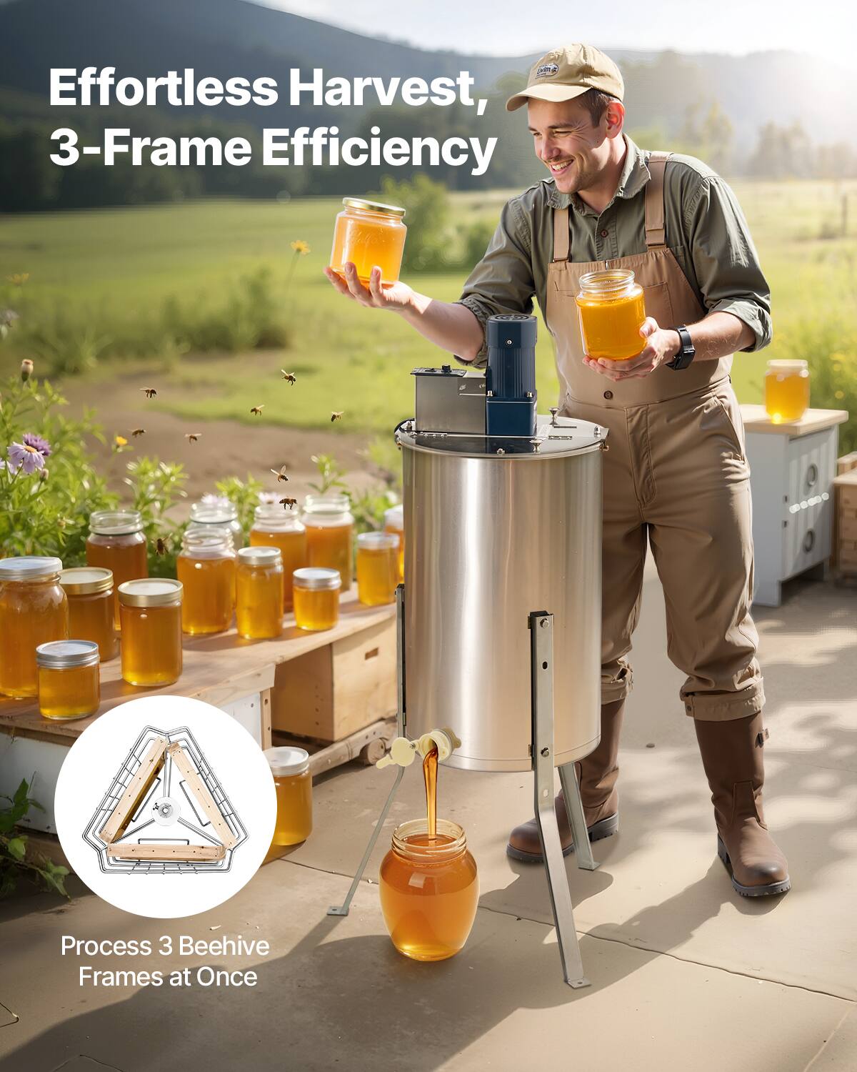 Effortless Harvest, 3-Frame Efficiency

Process 3 Beehive Frames at Once