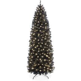 Best Choice Products - 6ft Pre-Lit Artificial Christmas Tree, Holiday Pencil Tree w/ 250 Incandescent Lights, Base - Black
