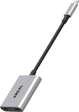 Front. XREAL - HUB Power Adapter for AR Glasses, 45W Fast Charging, 1080p 120Hz Display Passthrough for iPhone 16/15, Steam/ROG, Switch - Black.