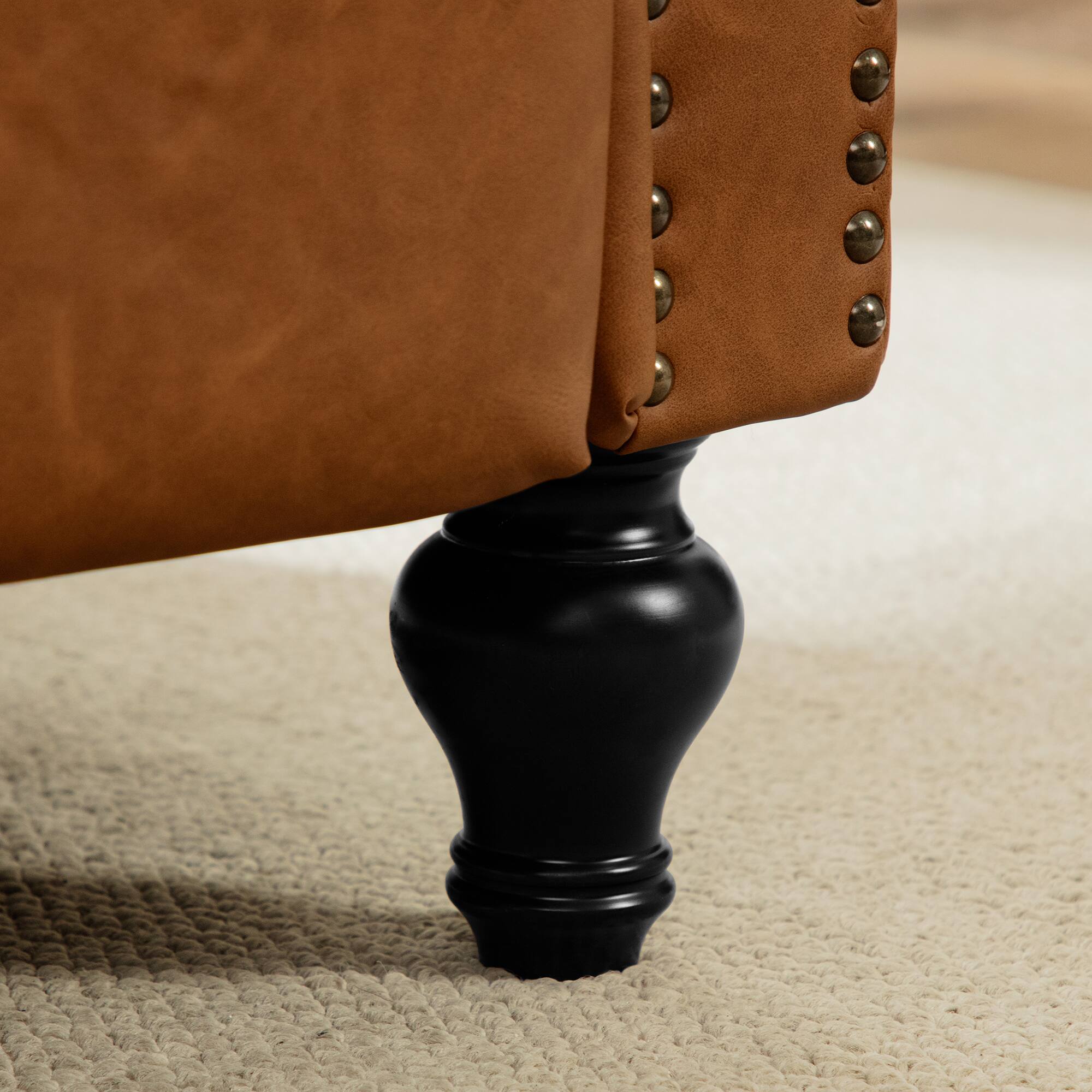 Left. KERDOM - Upholstered Recliner with Thick Seat Cushion, PU Leather Glider Push Back Accent Armchair Reading Chair with Footrest - Brown.