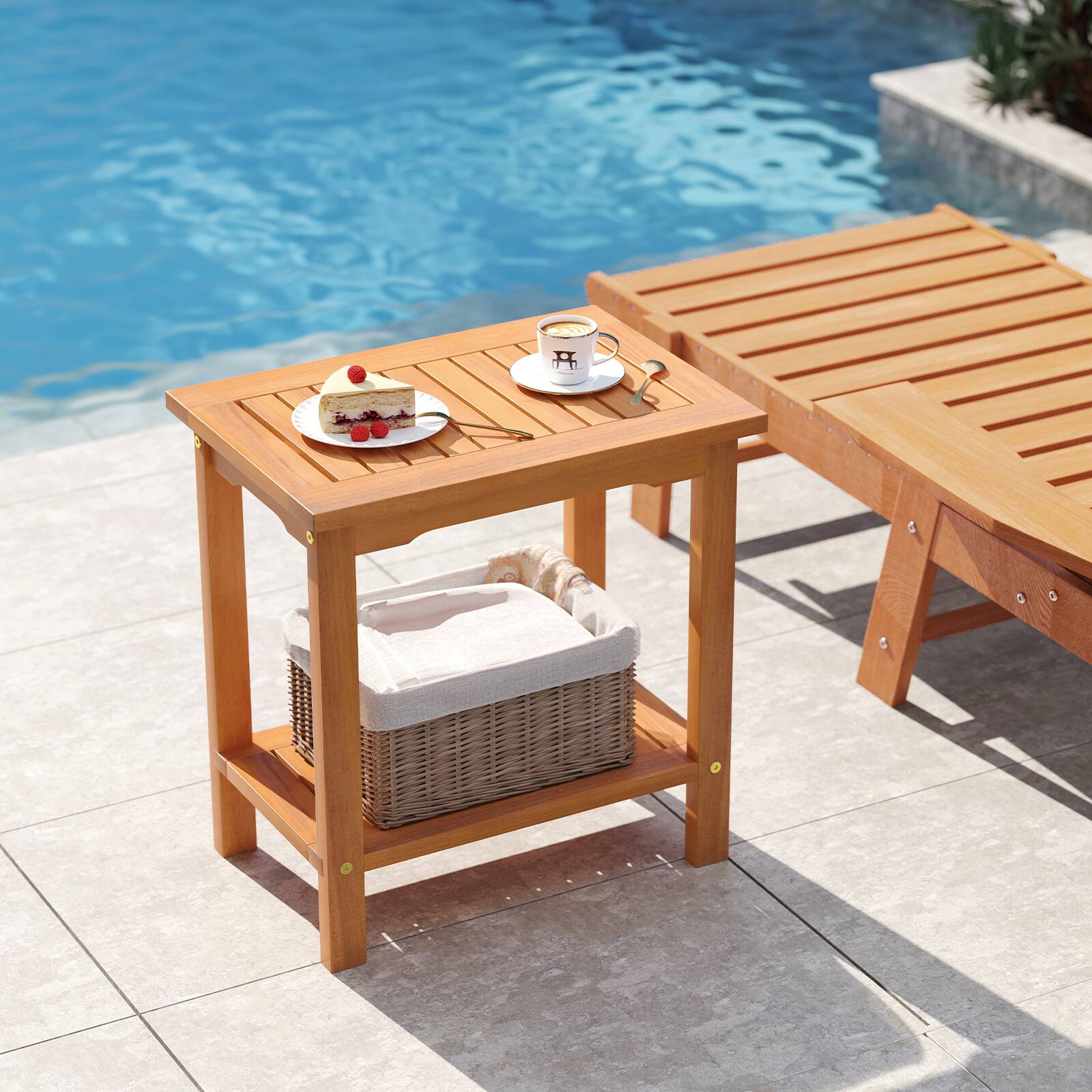 Alt View 1. Gymax - Gymax Outdoor Acacia Wood Side Table 2-Tier Patio End Table w/ Slatted Tabletop - Yellow.