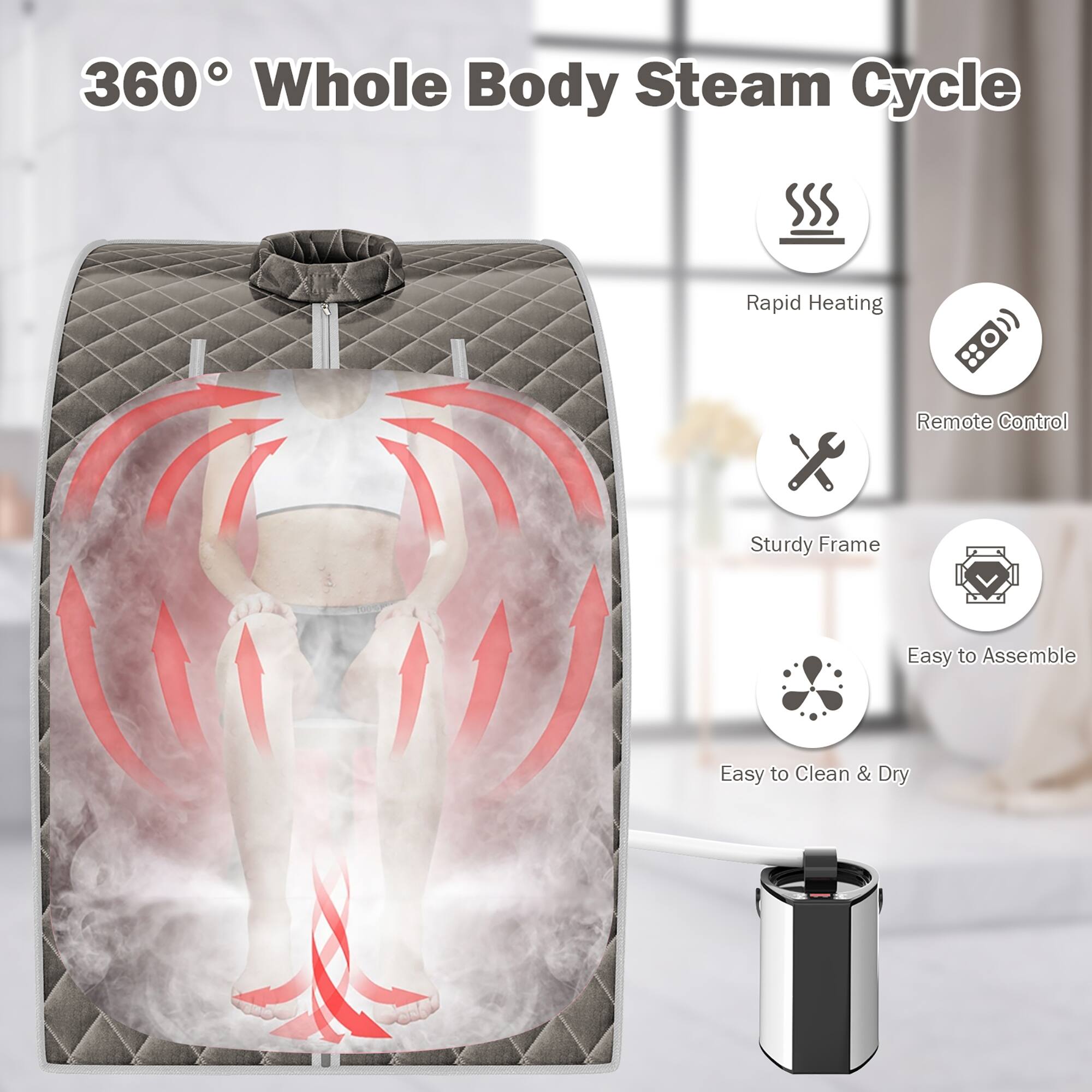 360 Whole Body Steam Cycle Rapid Heating Remote Control Sturdy Frame Easy to Assemble Easy to Clean & Dry