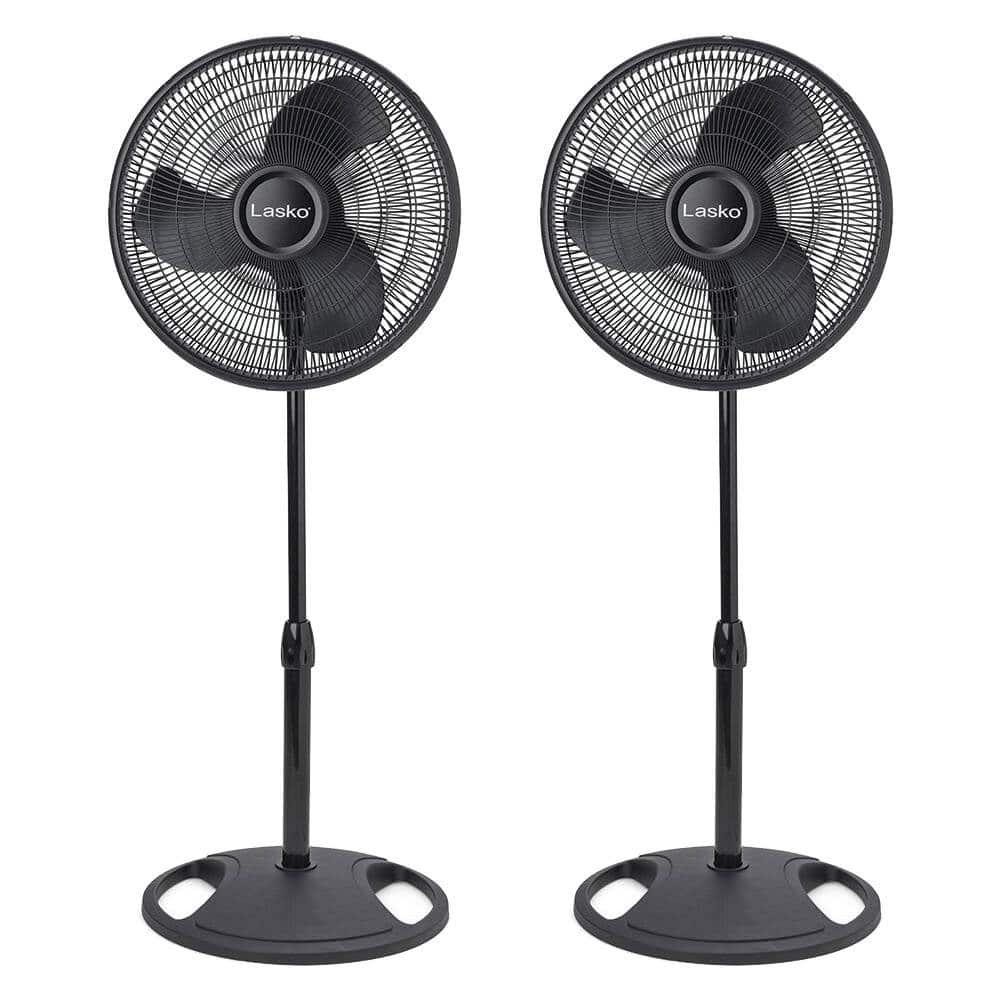 Lasko - 16 Inch Oscillating 3 Speed Adjustable Pedestal Stand Fan, (2 Pack) - Black