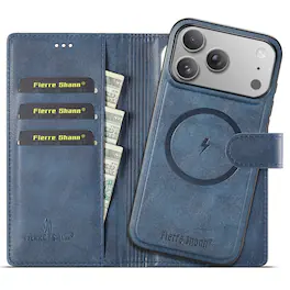 Dteck - For iPhone 18 Pro Max RFID Wallet Case with Card Pocket Shockproof Leather 2-in-1 Detachable Back Cover - Blue