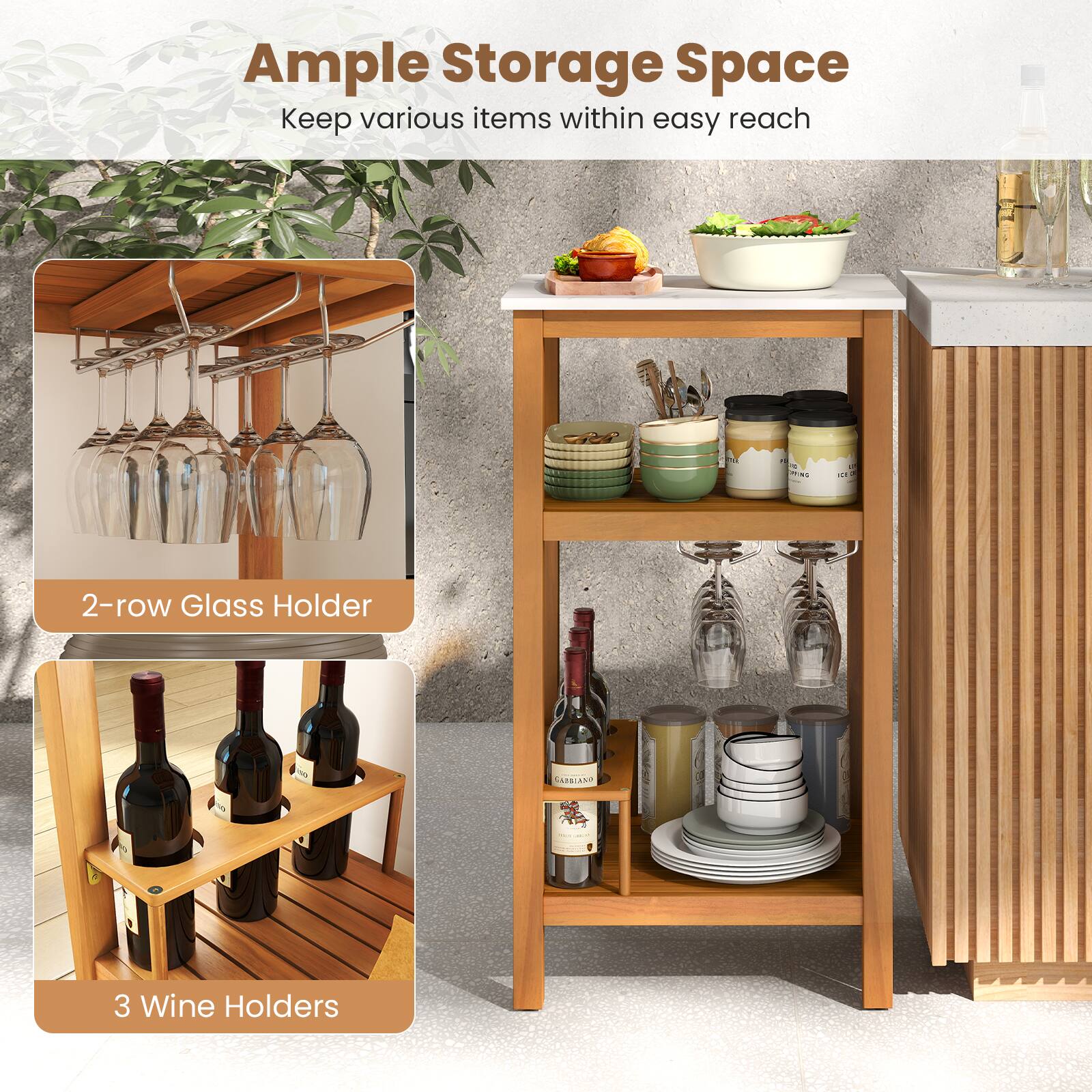 Ample Storage Space  
Keep various items within easy reach

2-row Glass Holder

3 Wine Holders