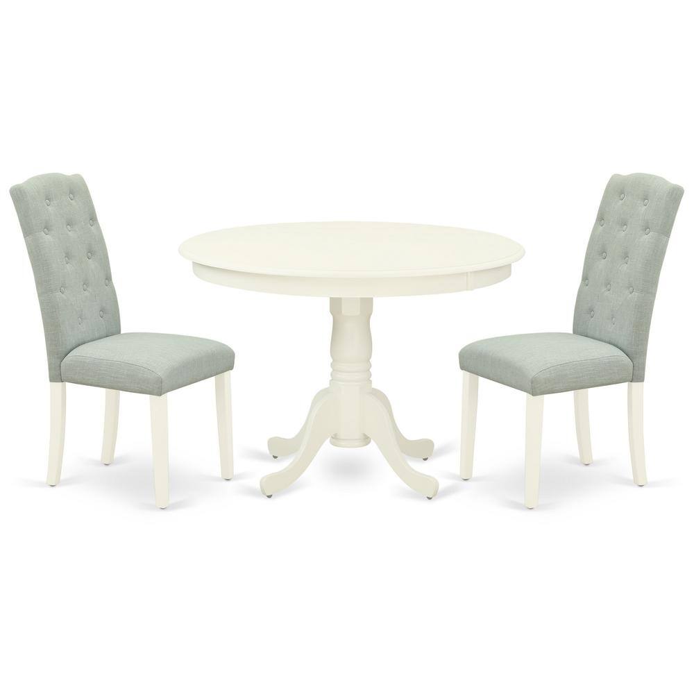 Back. East West Furniture - Dining Room Set Linen White - Brown.