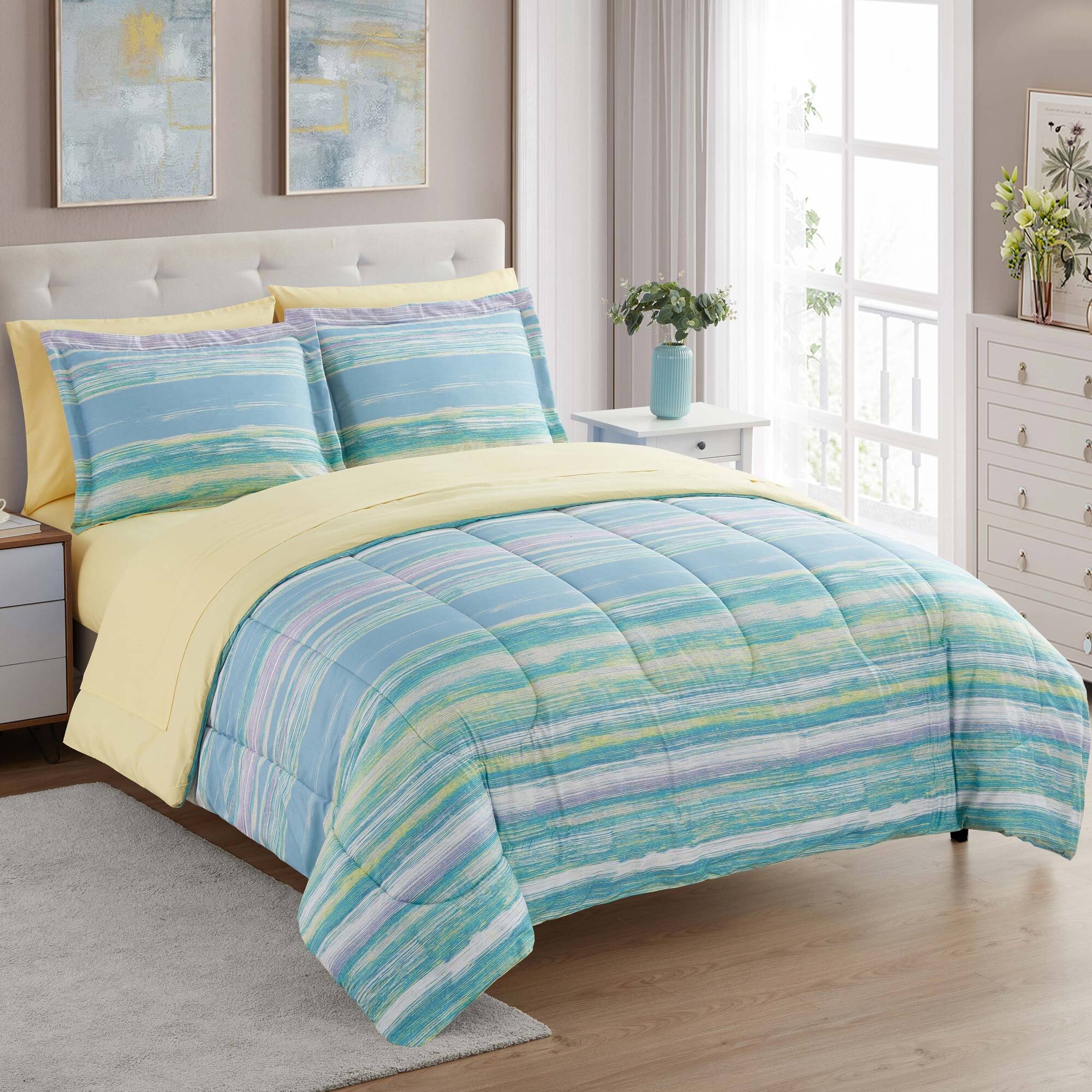 Sweet Home Collection - 7 Piece Sorento Bed in a Bag Printed Comforter & Sheet Set - Queen - Multicolored