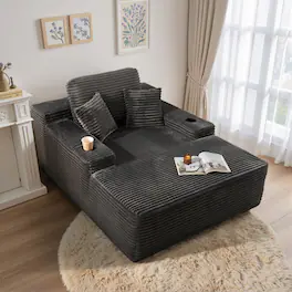 Ovios - 67'' Fluffy Chaise Lounge Chair, Sofa Bed with Cup Holders, Sleeper Couch for Living Room - Grey(Plush Corduroy)