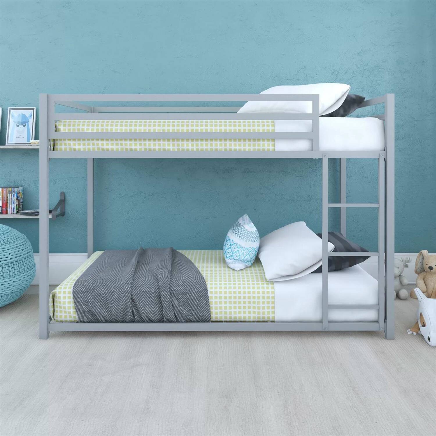 Angle. Hivvago - Hivvago Twin over Twin size Modern Low Height Metal Bunk Bed - Grey.