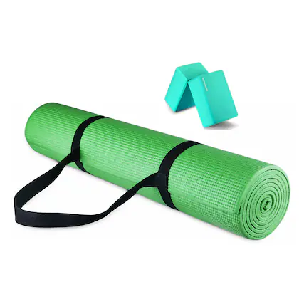 Front. Signature Fitness - Signature Fitness All Purpose High Density No Tear Exercise Mat w/Strap, Green - Green.