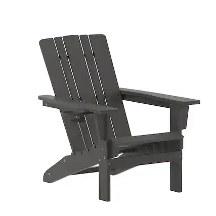 Front. Emma + Oliver - Haley Adirondack Chair with Cup Holder, Weather Resistant HDPE Adirondack Chair - Gray.