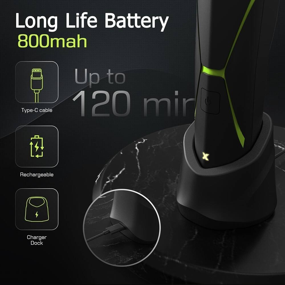 Long Life Battery  
800mah  

Up to 120 min  

Type-C cable  
Rechargeable  
Charger Dock