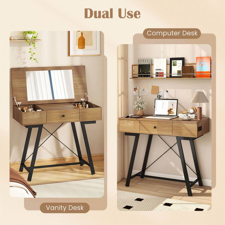 Computer Vanity Desk Costway Vanity Desk with Flip Top Mirror Makeup Dressing Table with ...