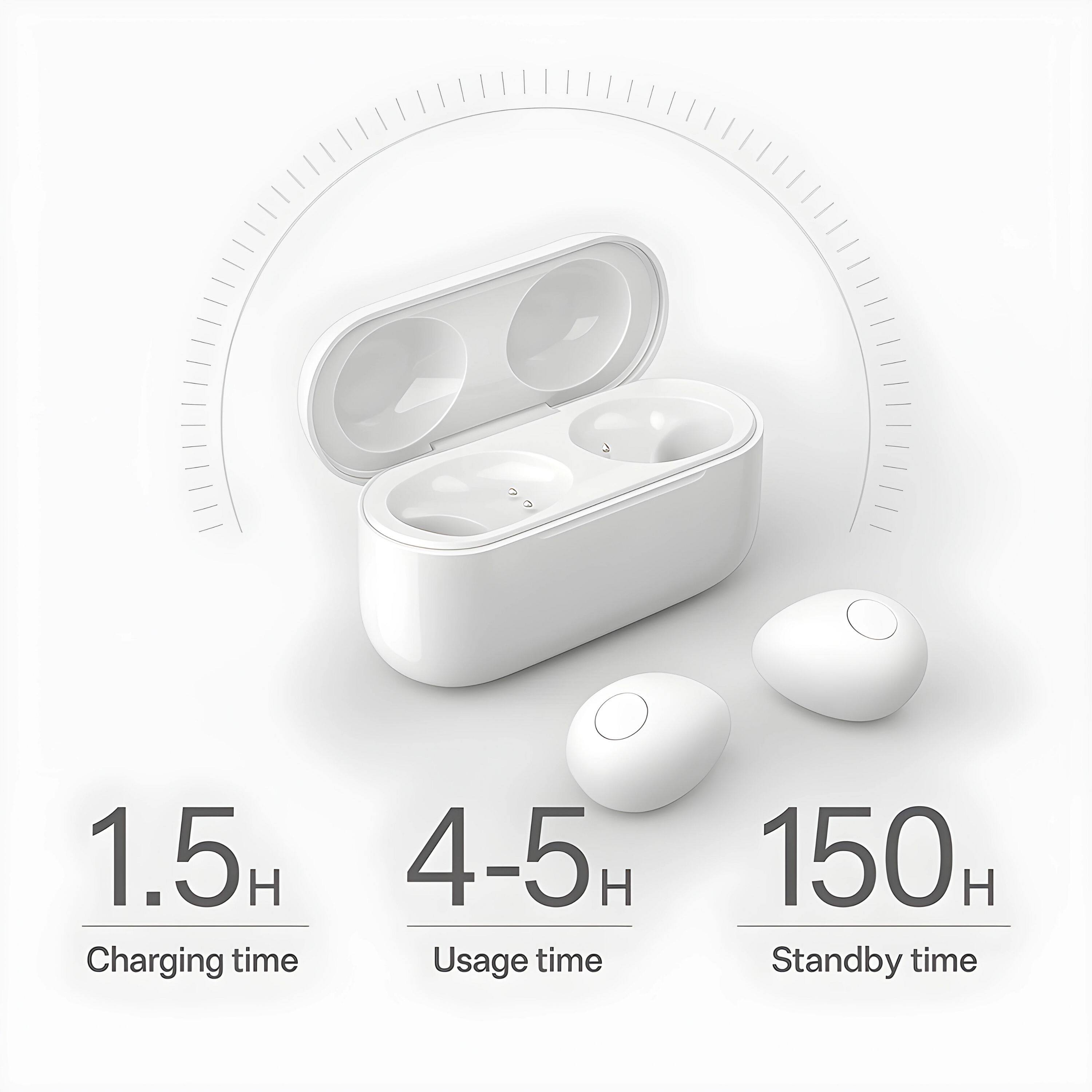 1.5H  
Charging time  

4-5H  
Usage time  

150H  
Standby time
