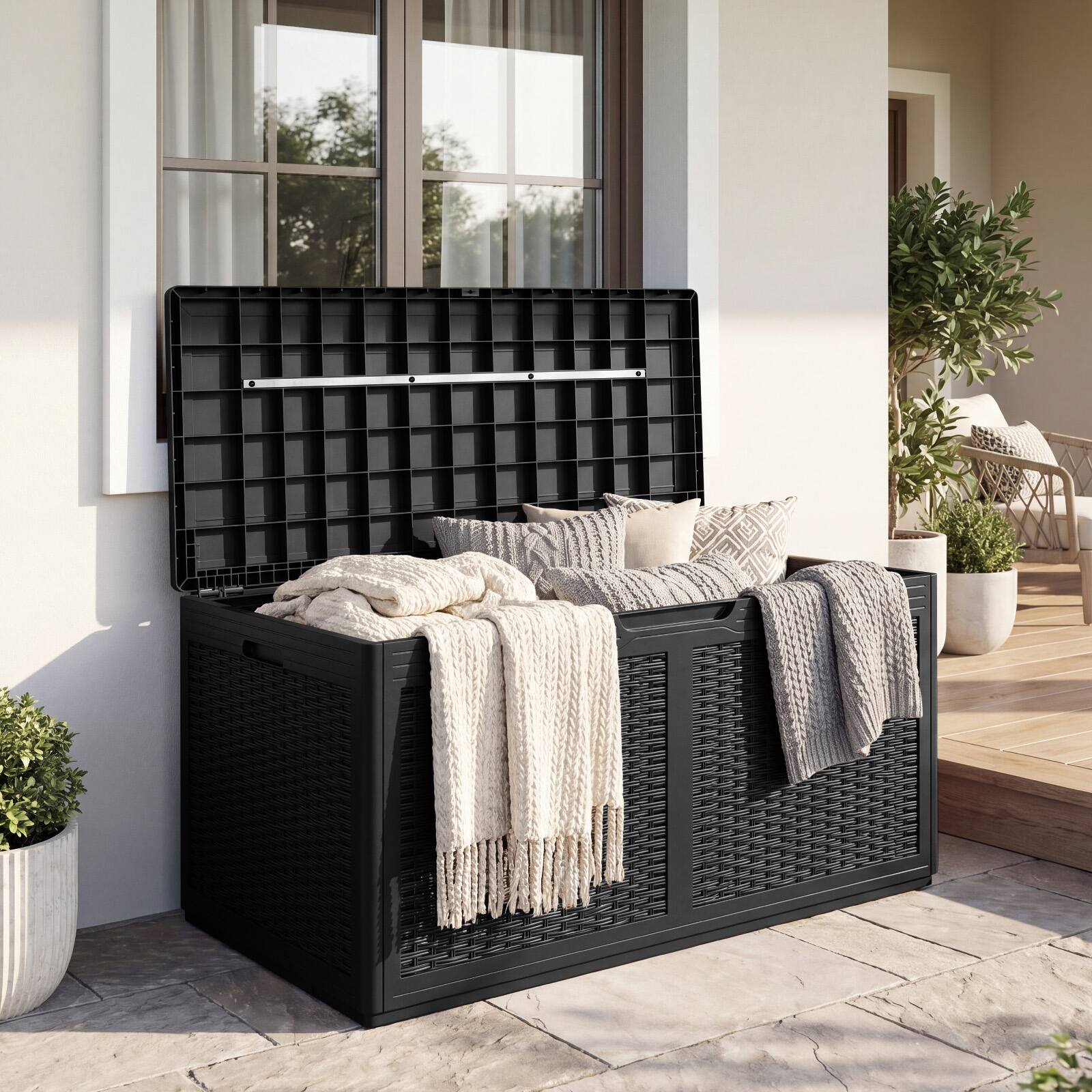 Alt View 3. Gymax - Gymax 100 Gallon Resin Deck Box w/ Lockable Lid Wheels for Pool Accessories Black - Black.